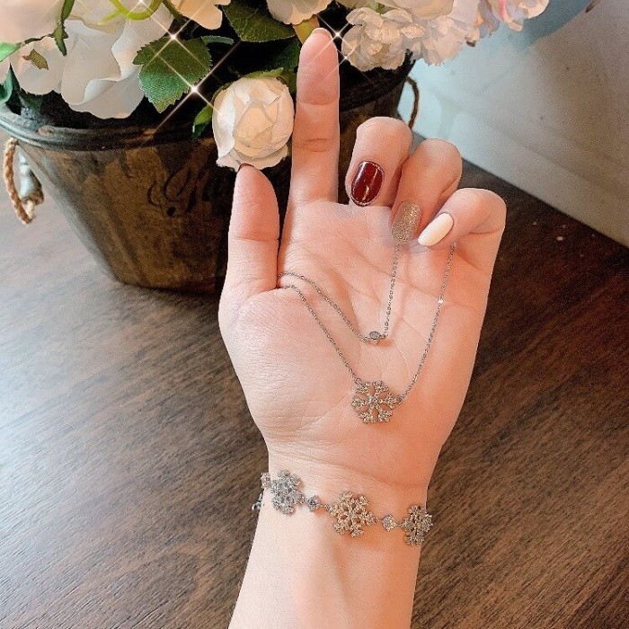 SET DÂY CHUYỀN TẦNG VÀ LẮC TAY BÔNG TUYẾT CAO CẤP